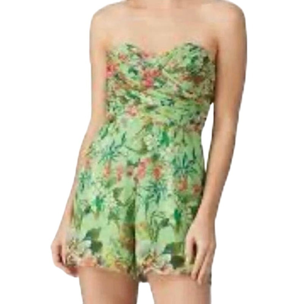 JAY GODFREY Lydia Green Floral Mini Shorts Romper Strapless - Sz 2